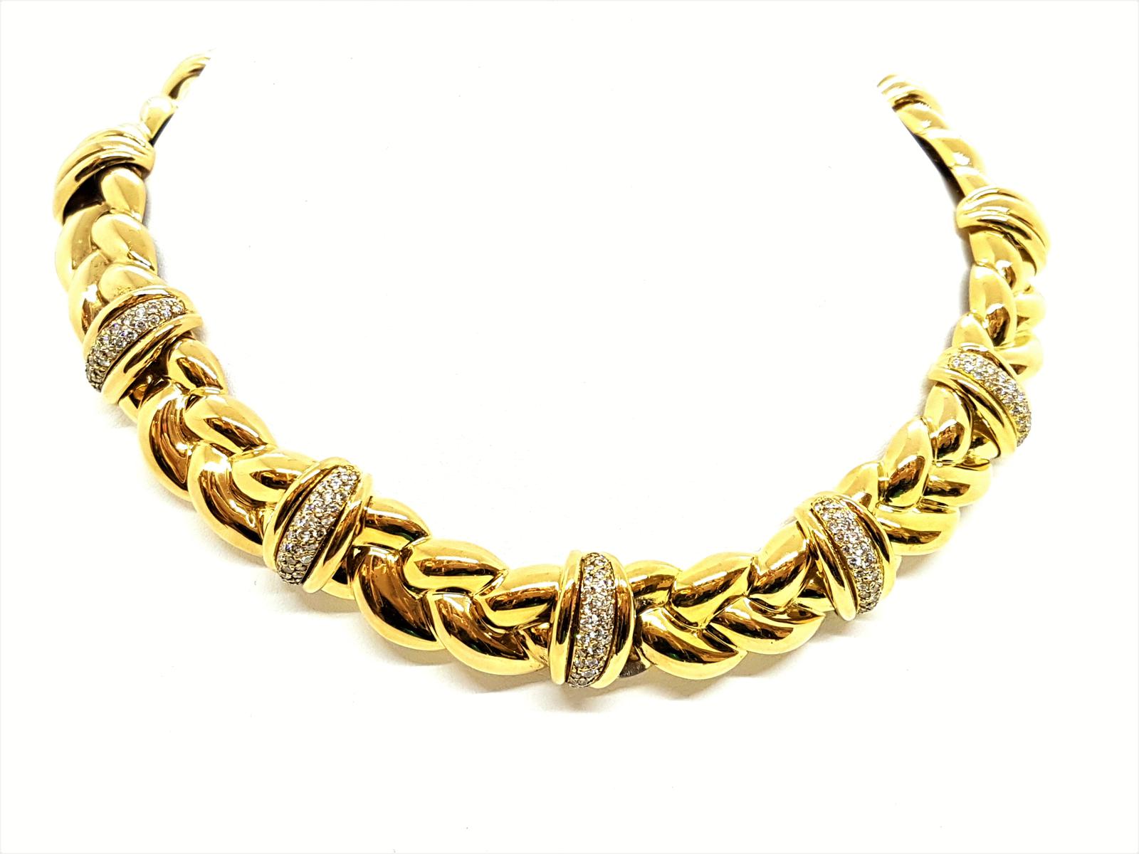 OJ Perrin Braided Choker Necklace Yellow Gold Diamond