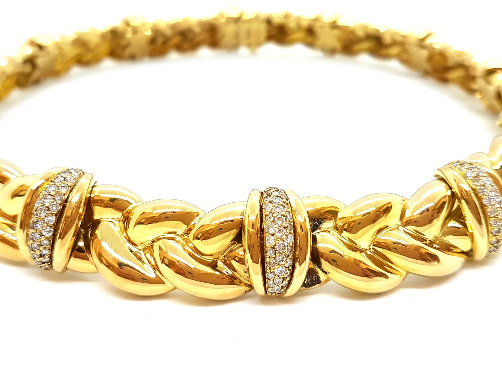 OJ Perrin Braided Choker Necklace Yellow Gold Diamond