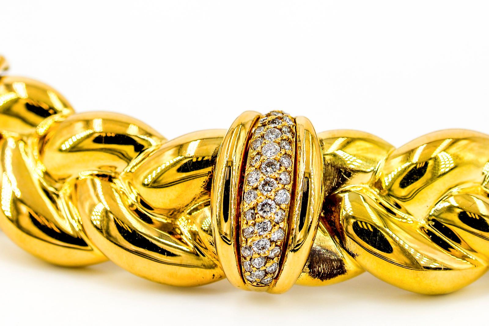 OJ Perrin Braided Choker Necklace Yellow Gold Diamond