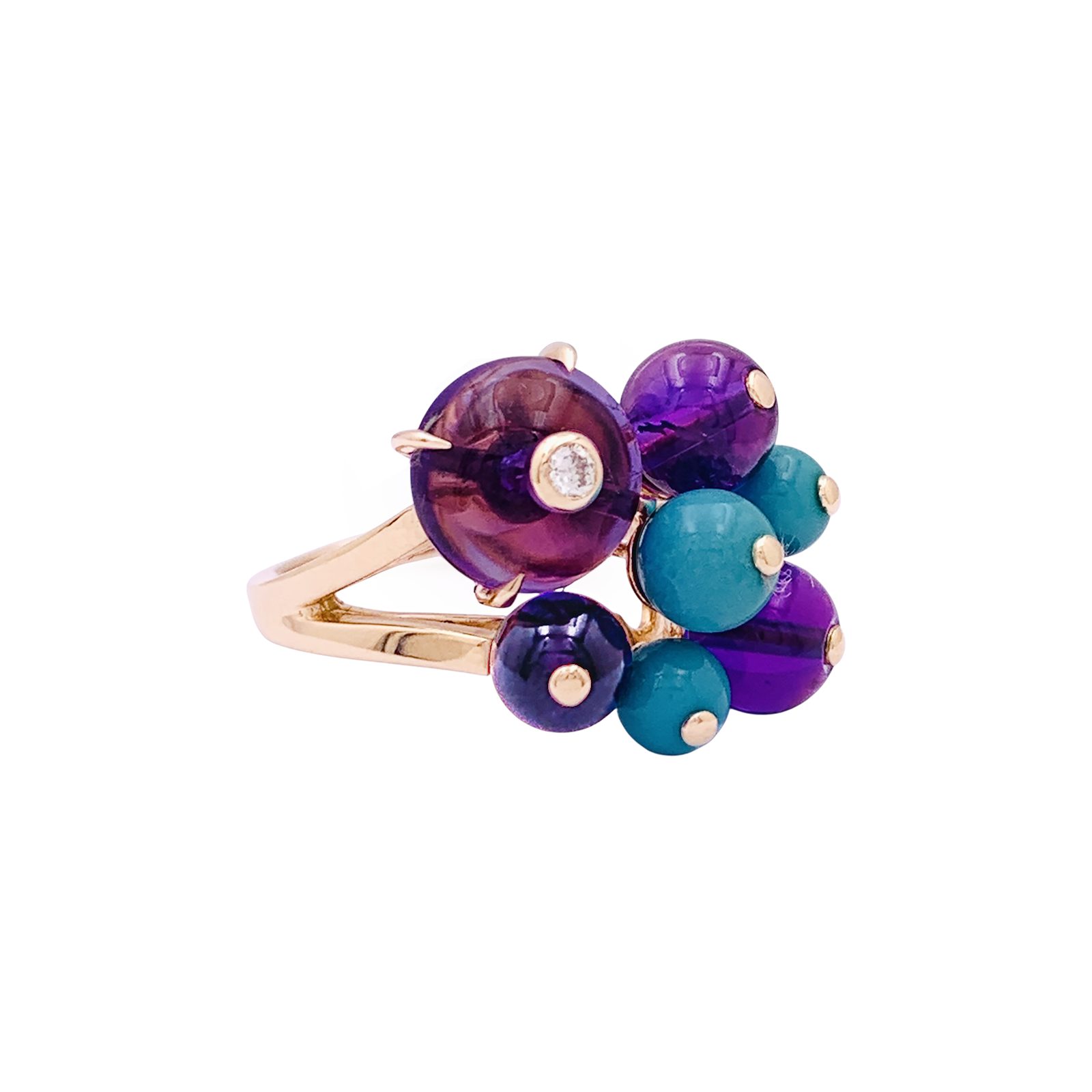 Bague Cartier, "Délices de Goa", or rose, diamant, turquoises, améthystes.