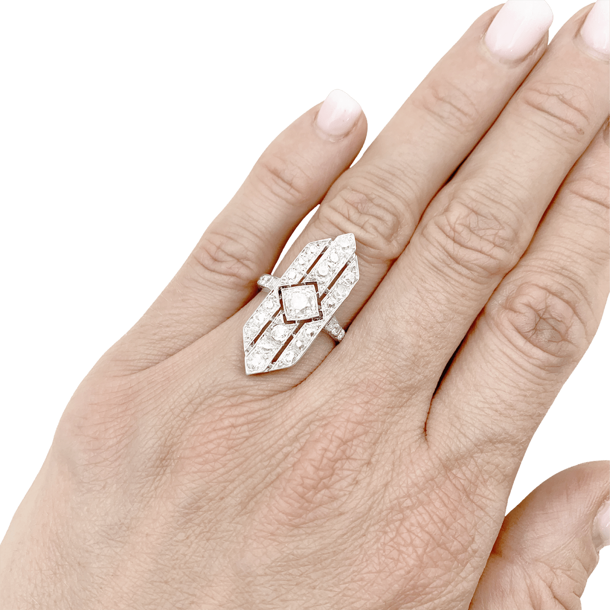 Bague Art Déco, platine et diamants. - Maison Eloe