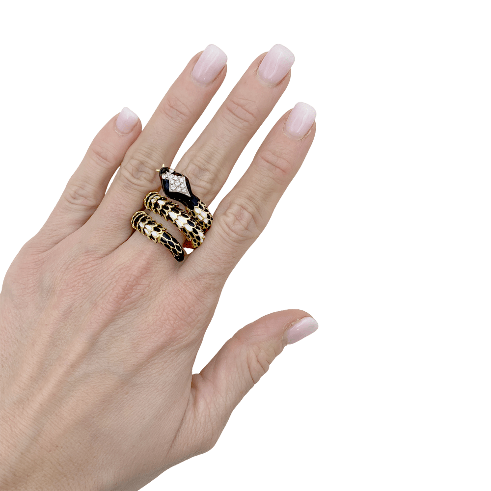 Bague vintage, «Serpent», or jaune, émail, diamants. - Maison Eloe