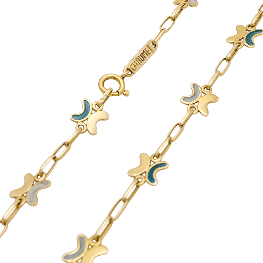 Collier CHAUMET en or jaune et émail « plique-à-jour ».
