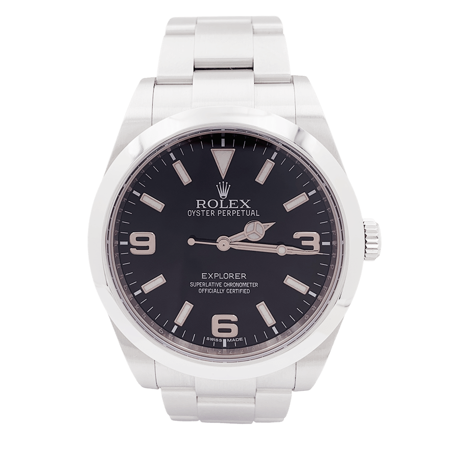 Montre Rolex Oyster Perpetual Explore, acier et cadran noir - Maison Eloe