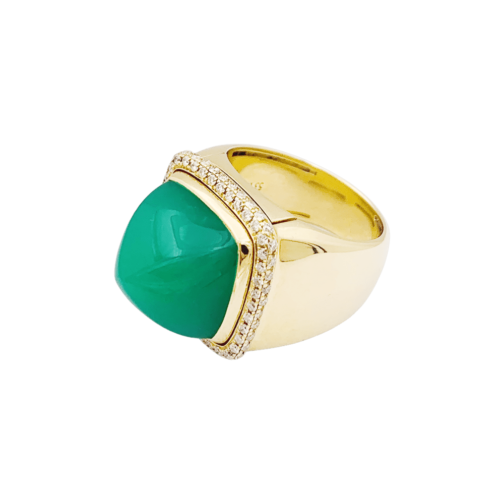 Bague FRED, "PAIN DE SUCRE", or rose 750/000, chrysoprase, diamants.