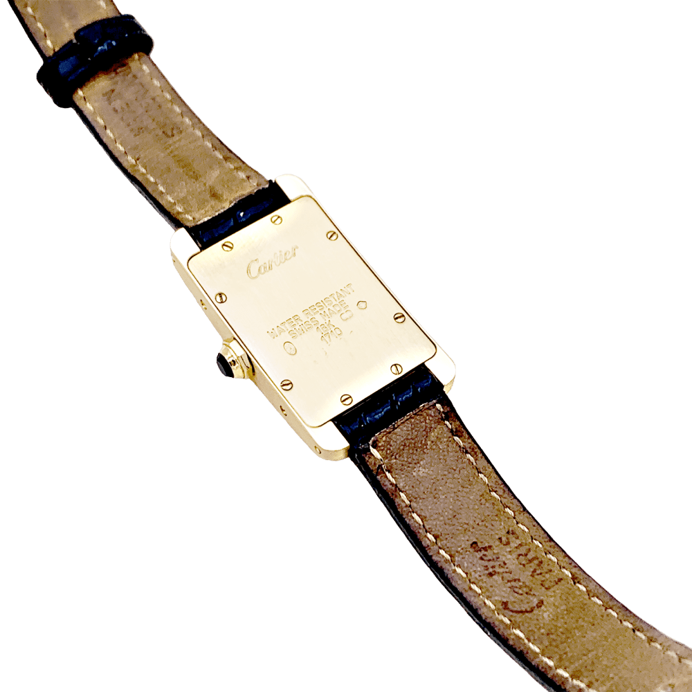 Montre Cartier, « Tank Américaine », or jaune, cuir - Maison Eloe