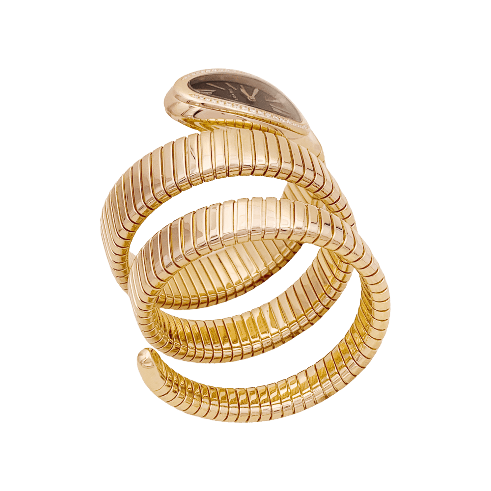 Montre Bulgari, “Serpenti Tubogas”, or rose, diamants.