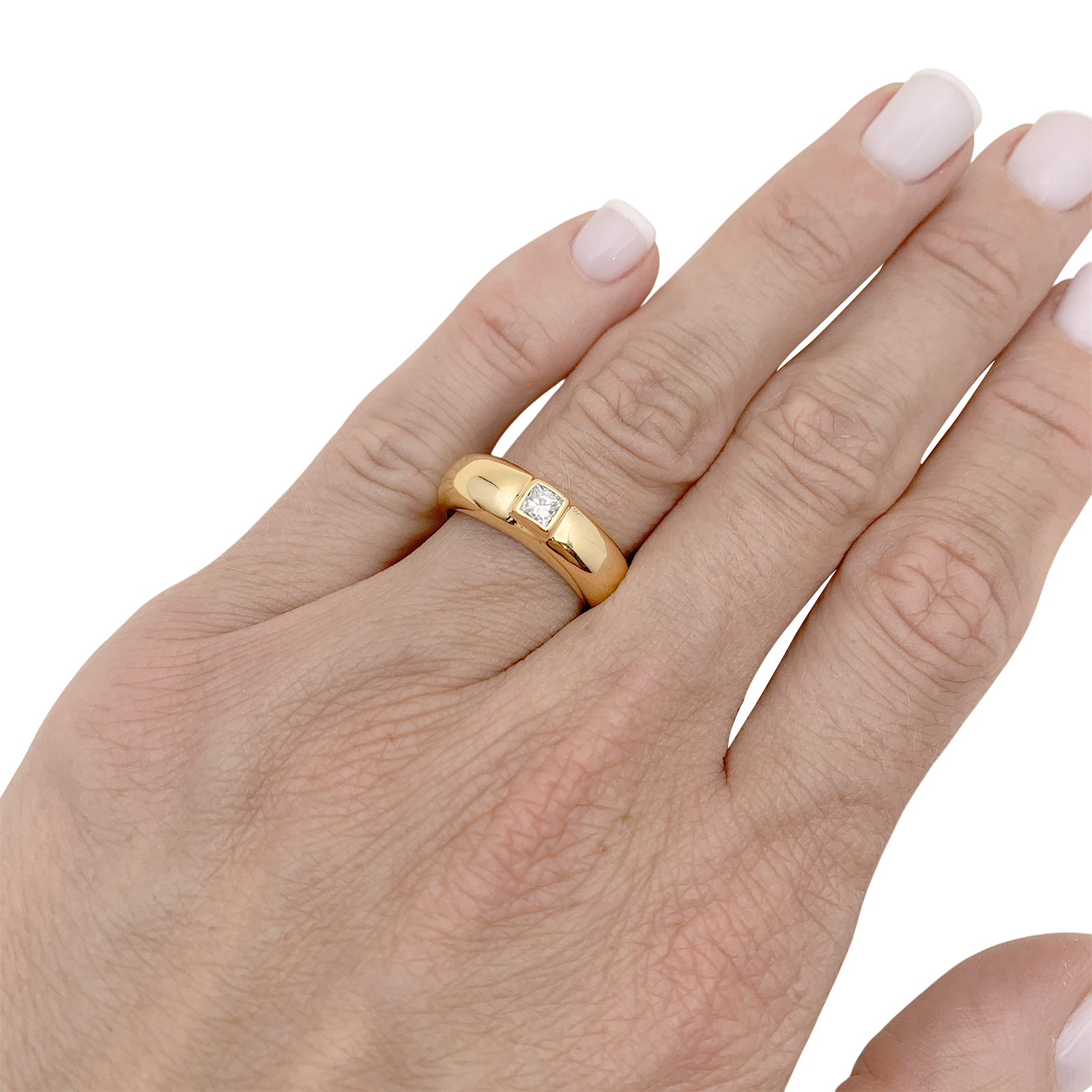 Bague Chaumet, "Anneau", or jaune, diamant princesse.