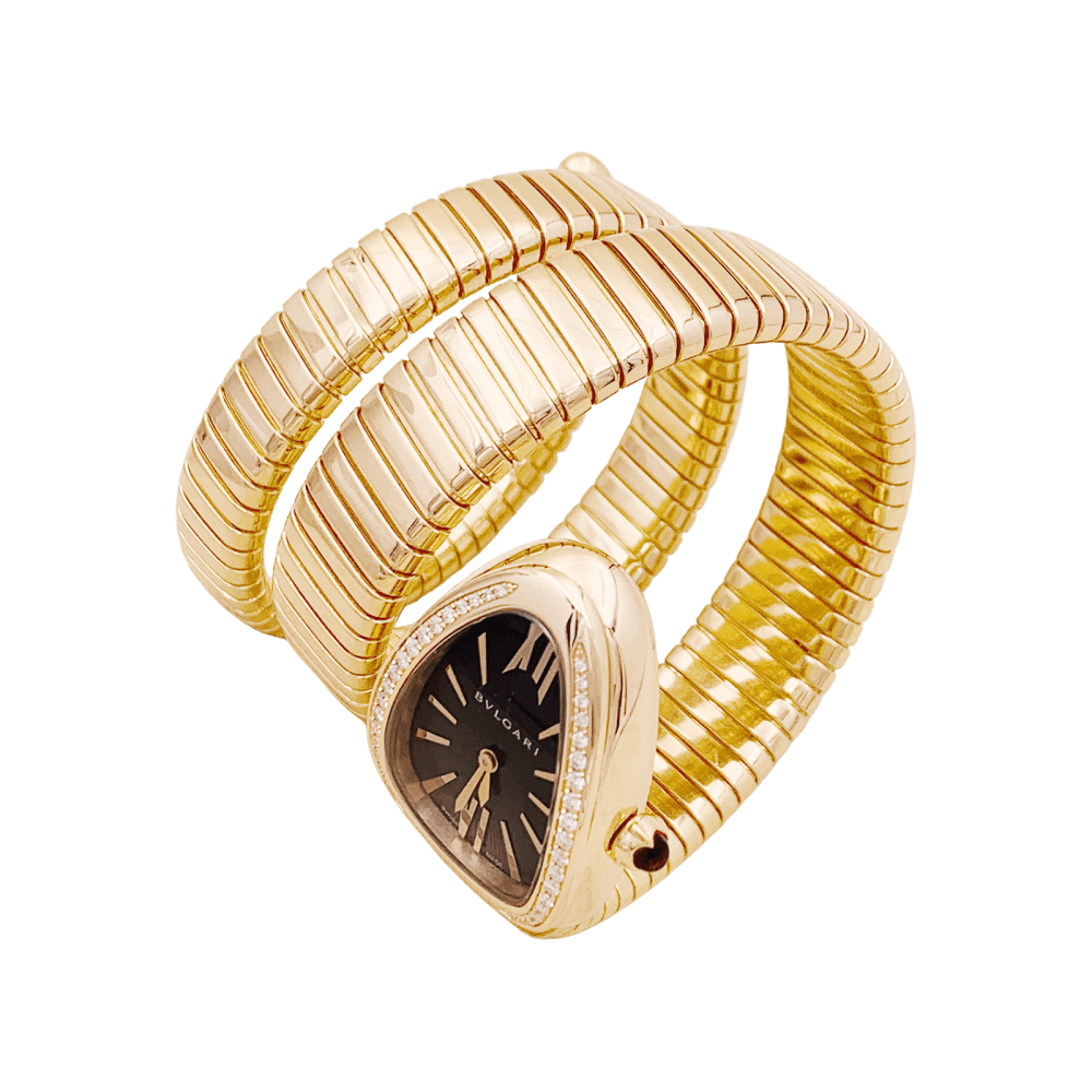 Montre Bulgari, “Serpenti Tubogas”, or rose, diamants.