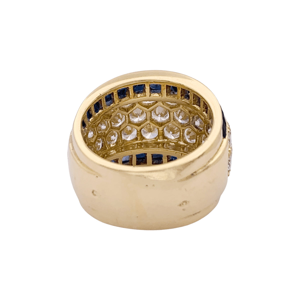 Bague vintage or jaune, diamants, saphirs calibrés. - Maison Eloe