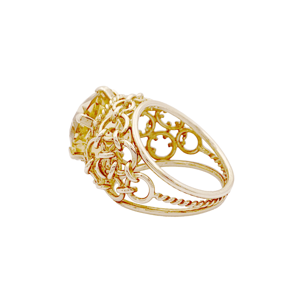 Bague vintage or jaune, citrine.