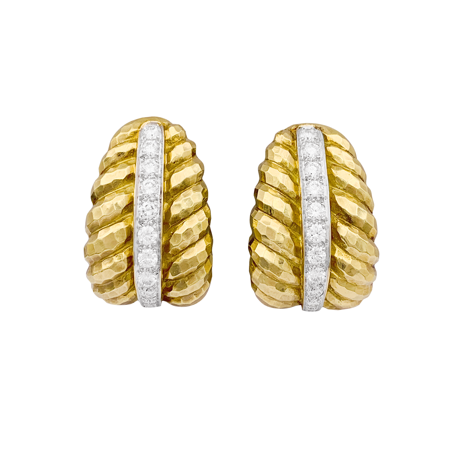 Clips vintage David Webb, platine, or jaune, diamants.