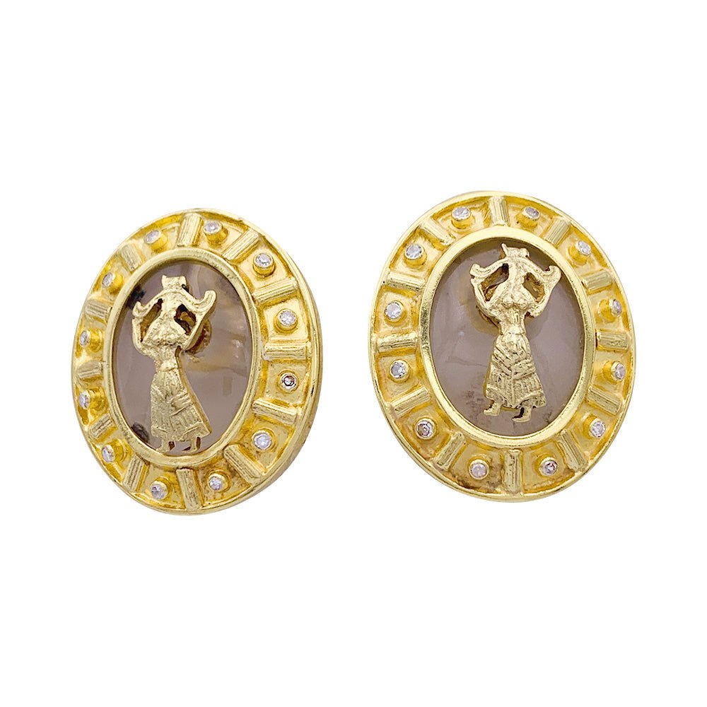 Boucles d'oreilles Lalaounis, "Bouclier d'Achilles", or jaune, cristal de roche. - Maison Eloe