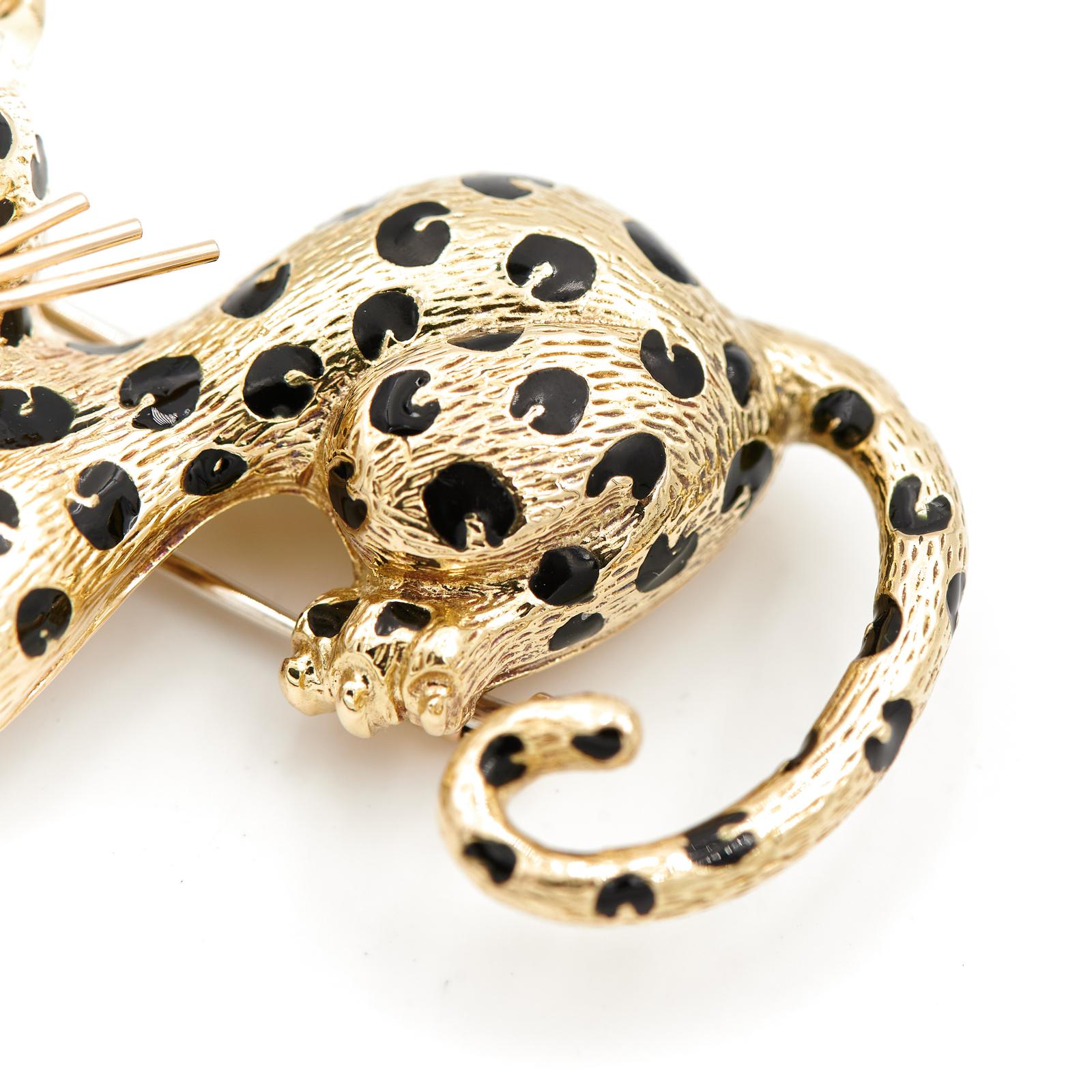 Fred Panther Brooch Yellow Gold, Enamel Diamond