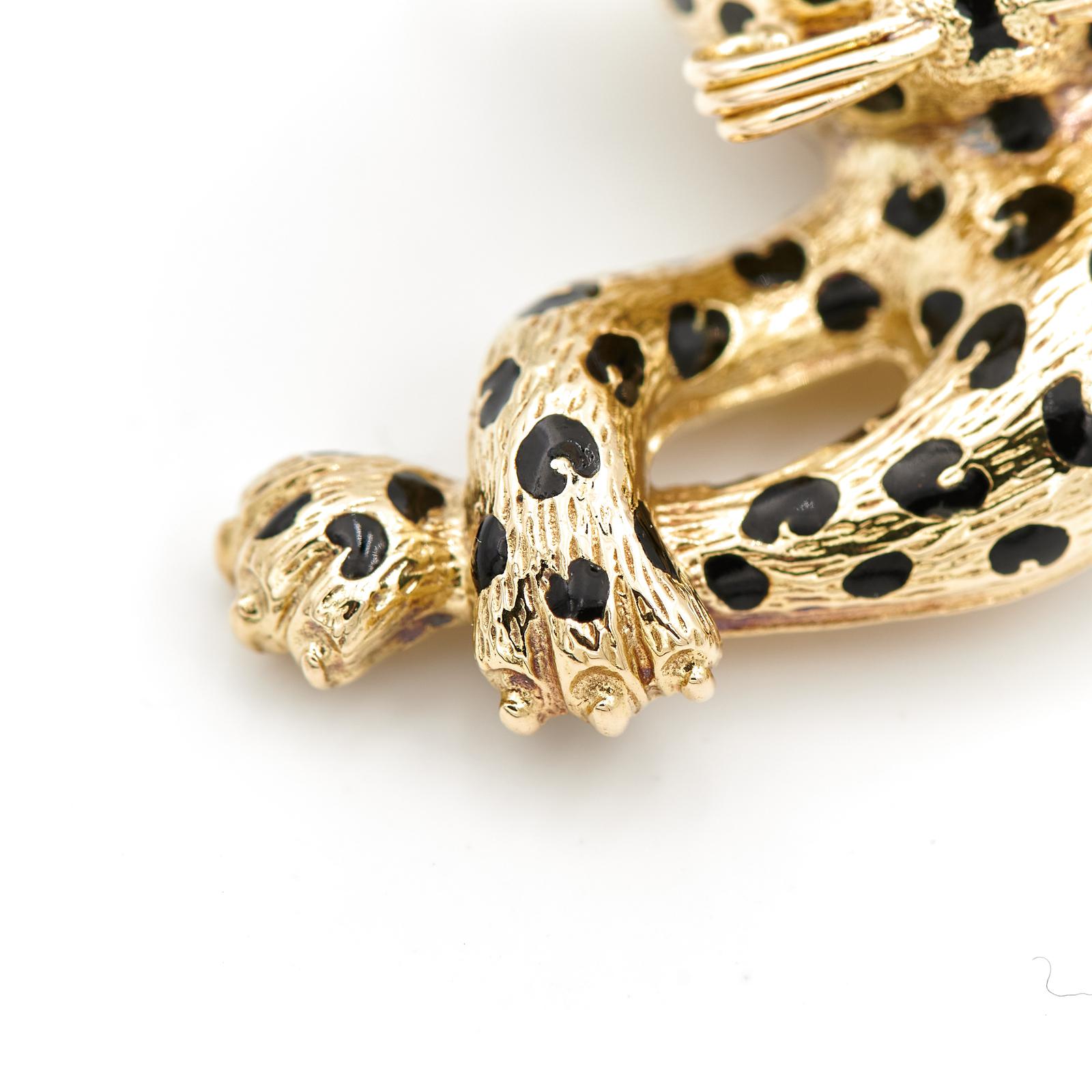 Fred Panther Brooch Yellow Gold, Enamel Diamond