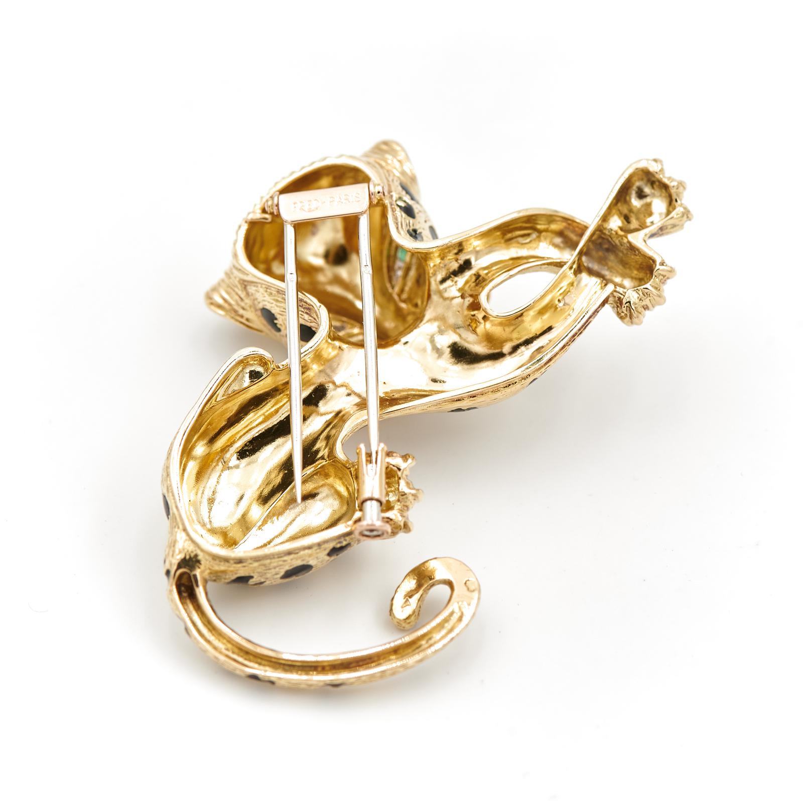 Fred Panther Brooch Yellow Gold, Enamel Diamond