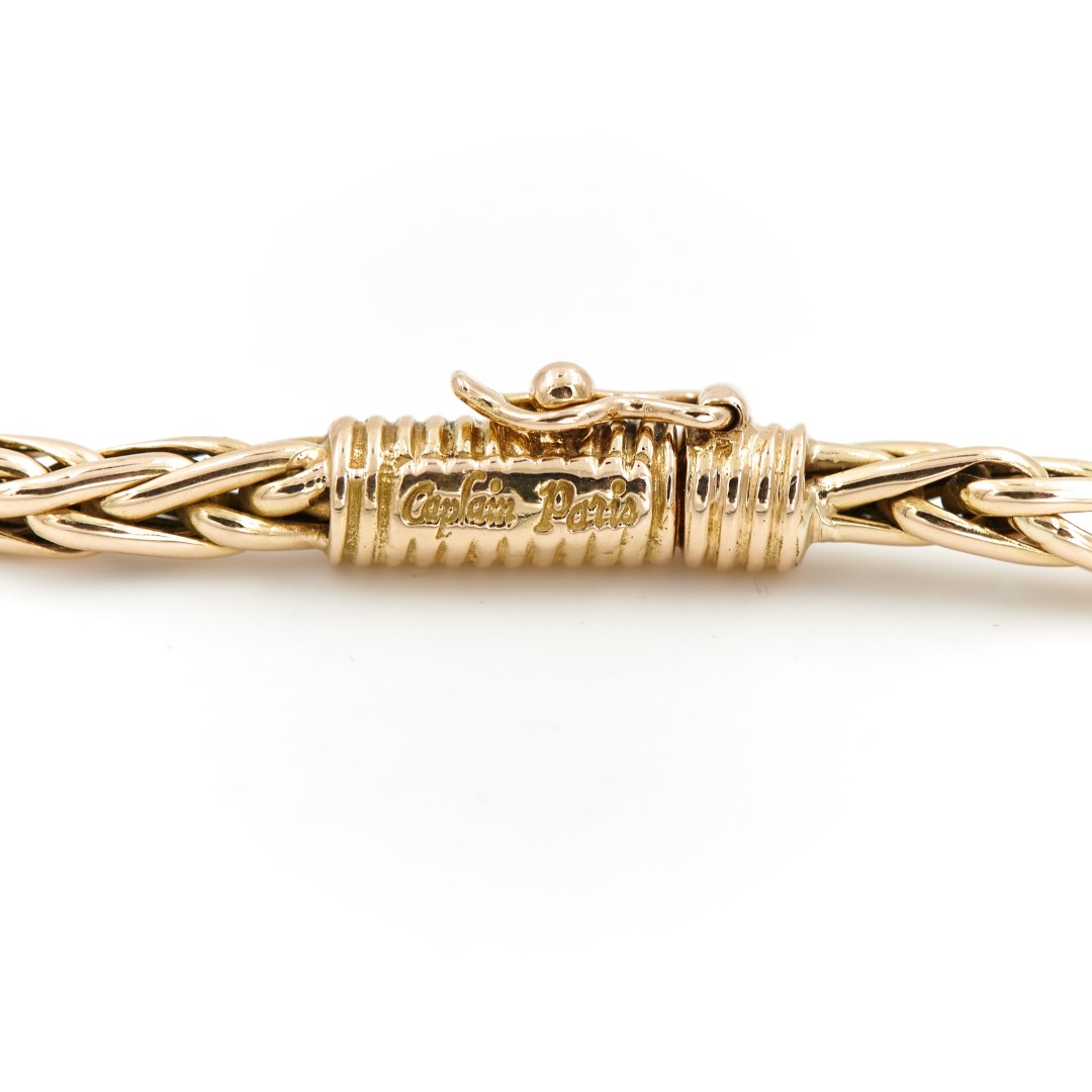 Caplain Saint André Palm Tree Mesh Necklace Yellow Gold Sapphire