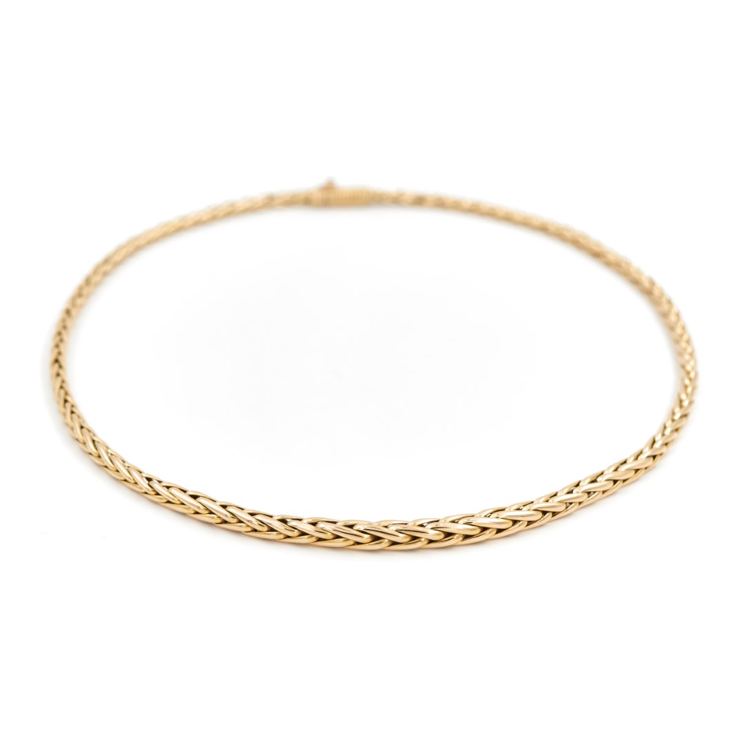 Caplain Saint André Palm Tree Mesh Necklace Yellow Gold Sapphire