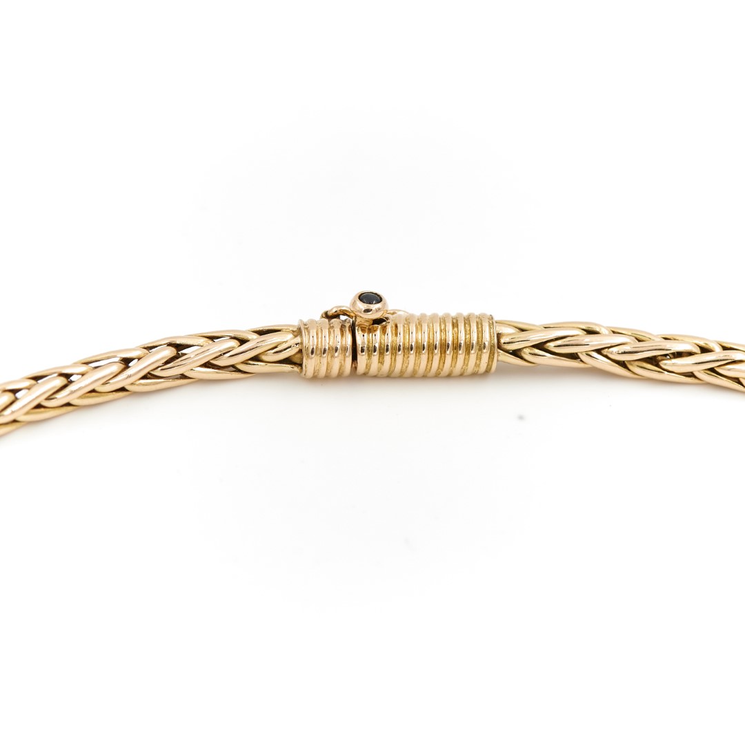 Caplain Saint André Palm Tree Mesh Necklace Yellow Gold Sapphire