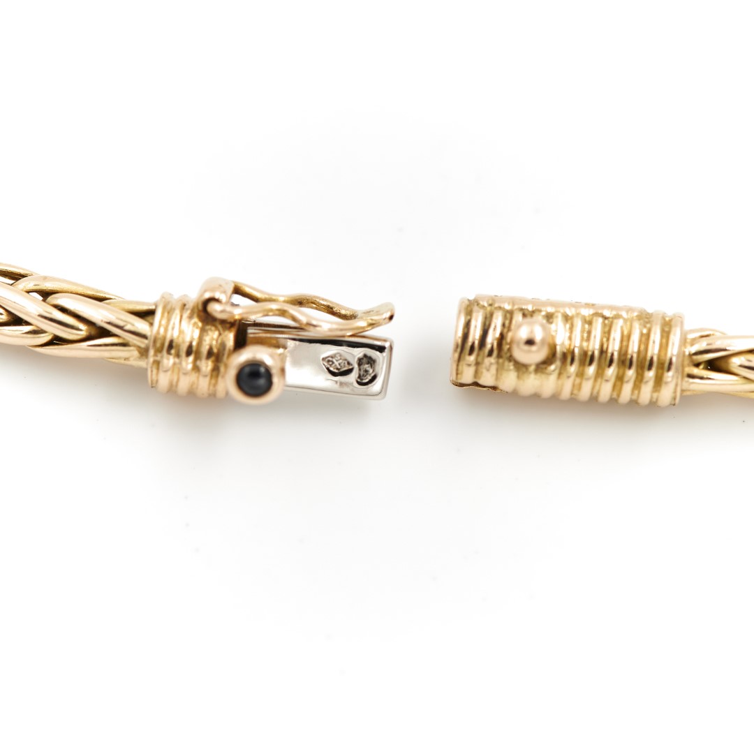 Caplain Saint André Palm Tree Mesh Necklace Yellow Gold Sapphire