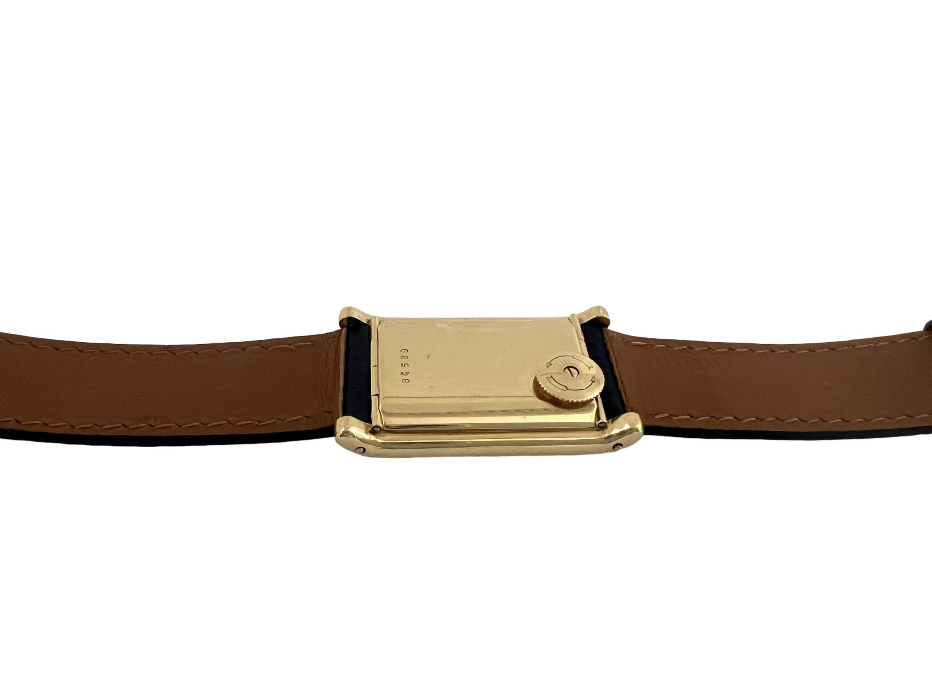 Jaeger Lecoultre, Montre Duoplan en or sur cuir.
