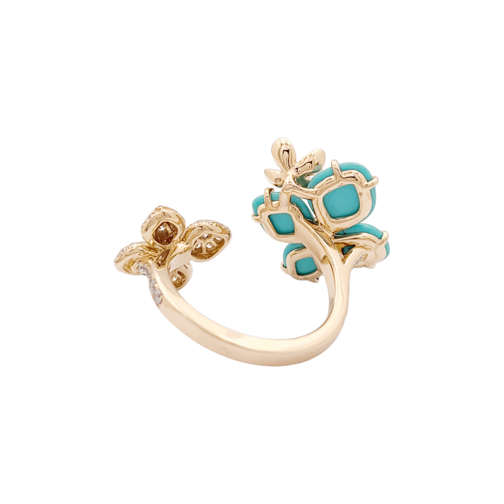 Bague Chaumet, « Hortensia Eden », or rose, diamants et turquoises.
