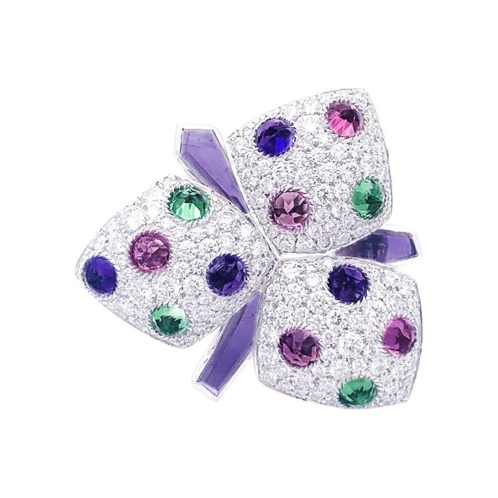 Bague Cartier, "Caresse d'Orchidées", or blanc, diamants, pierres de couleurs. - Maison Eloe