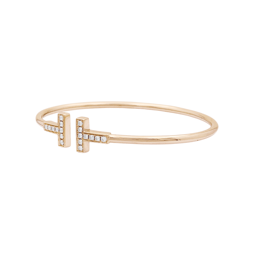 Bracelet Tiffany & Co, "Wire Tiffany T", or rose et diamants.