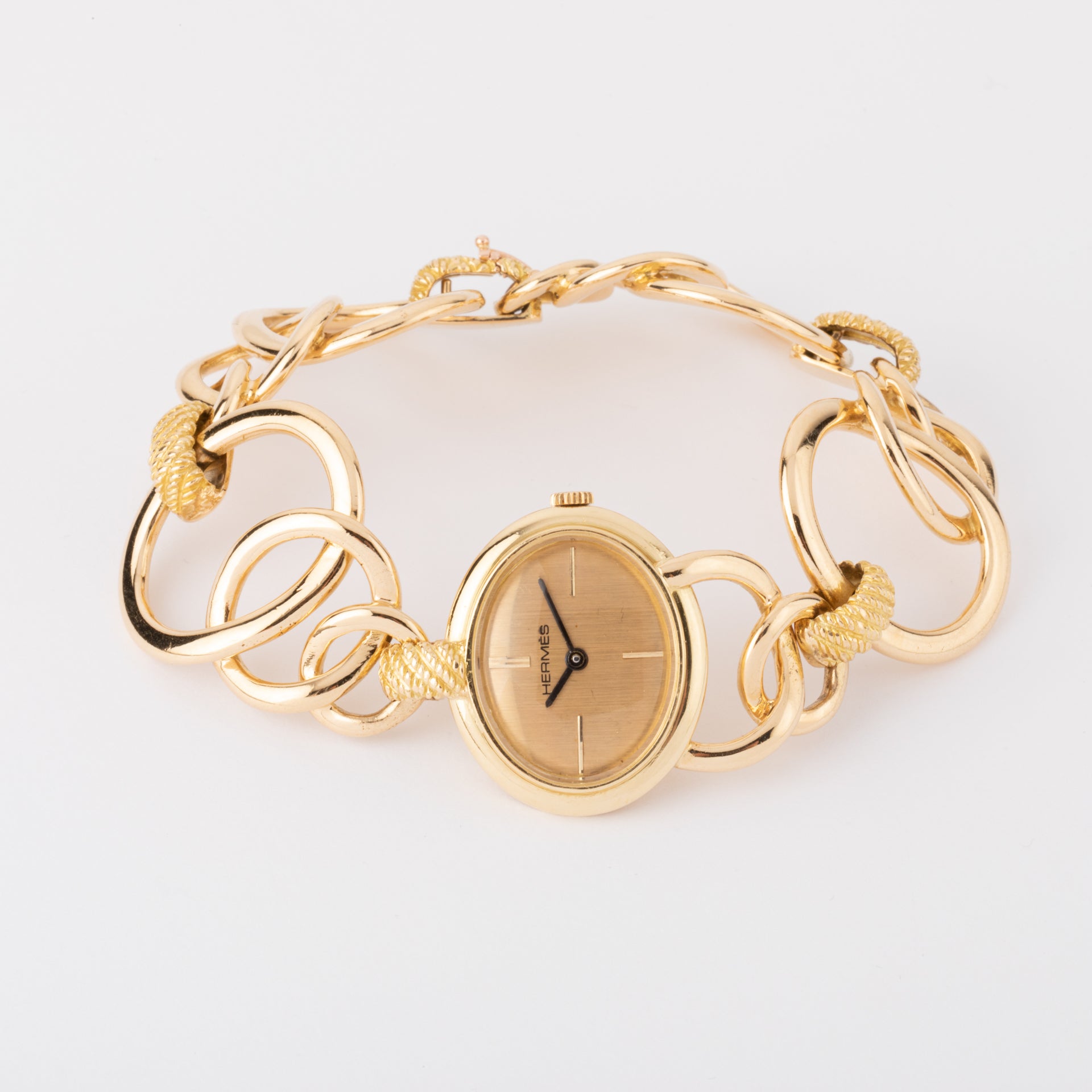 Hermès, a yellow gold watch with Jaeger le Coultre movement