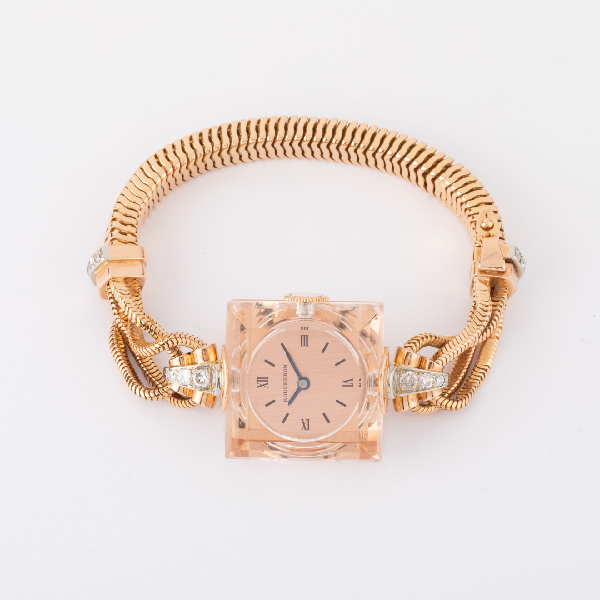 Montre Boucheron vintage en cristal de roche et or