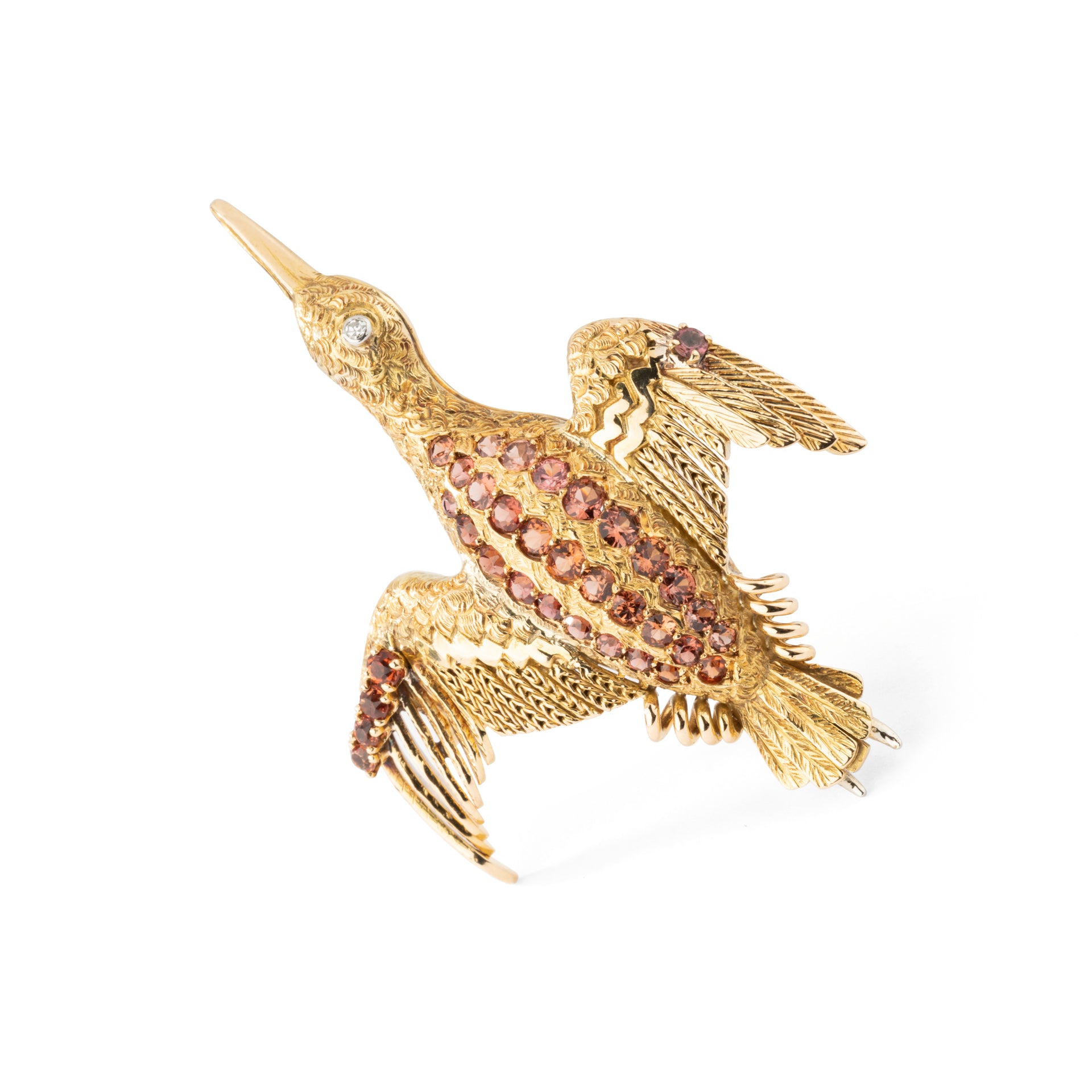Hermes vintage, Bird brooch, Yellow gold Tourmaline