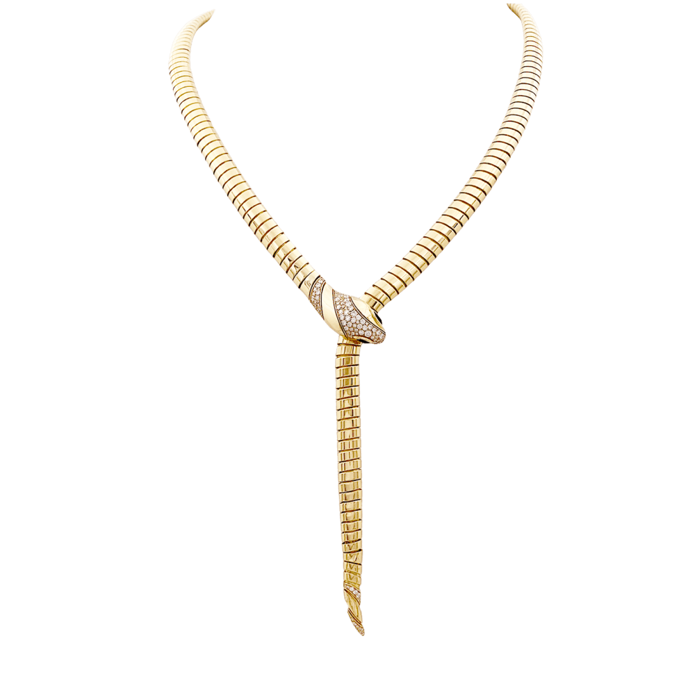 Collier Bulgari, « Serpenti Tubogas », or jaune, diamants, onyx. - Maison Eloe