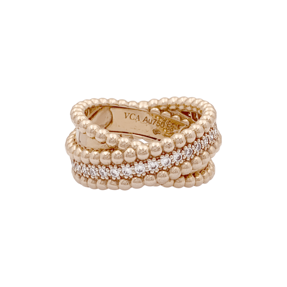 Bague VAN CLEEF ET ARPELS,"Duo Perlée", or rose, diamants.