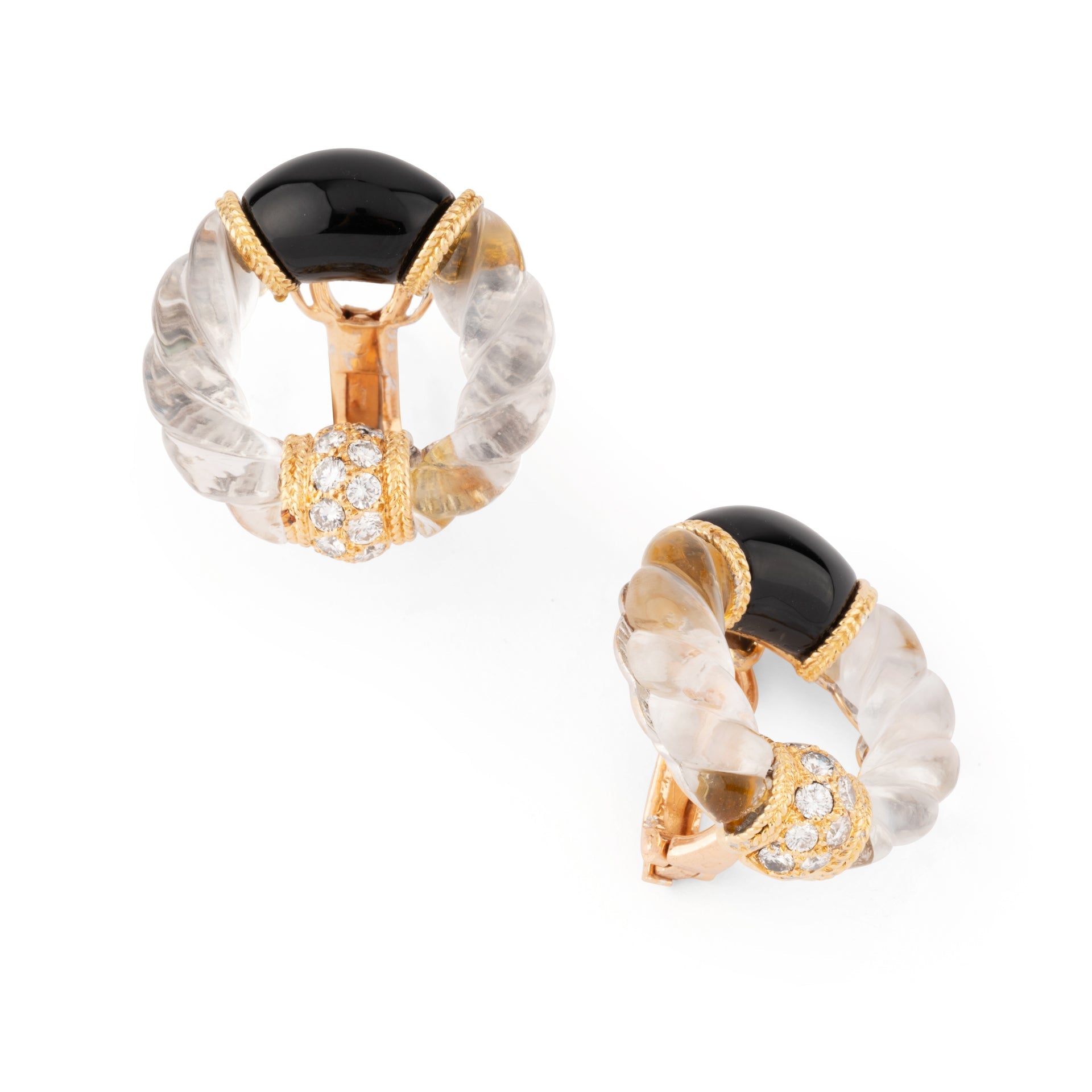 Boucheron earrings in yellow gold, onyx, rock crystal and diamonds