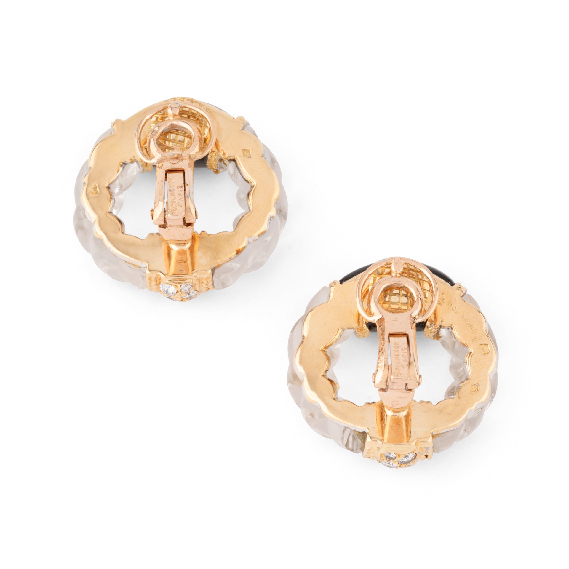 Boucheron earrings in yellow gold, onyx, rock crystal and diamonds