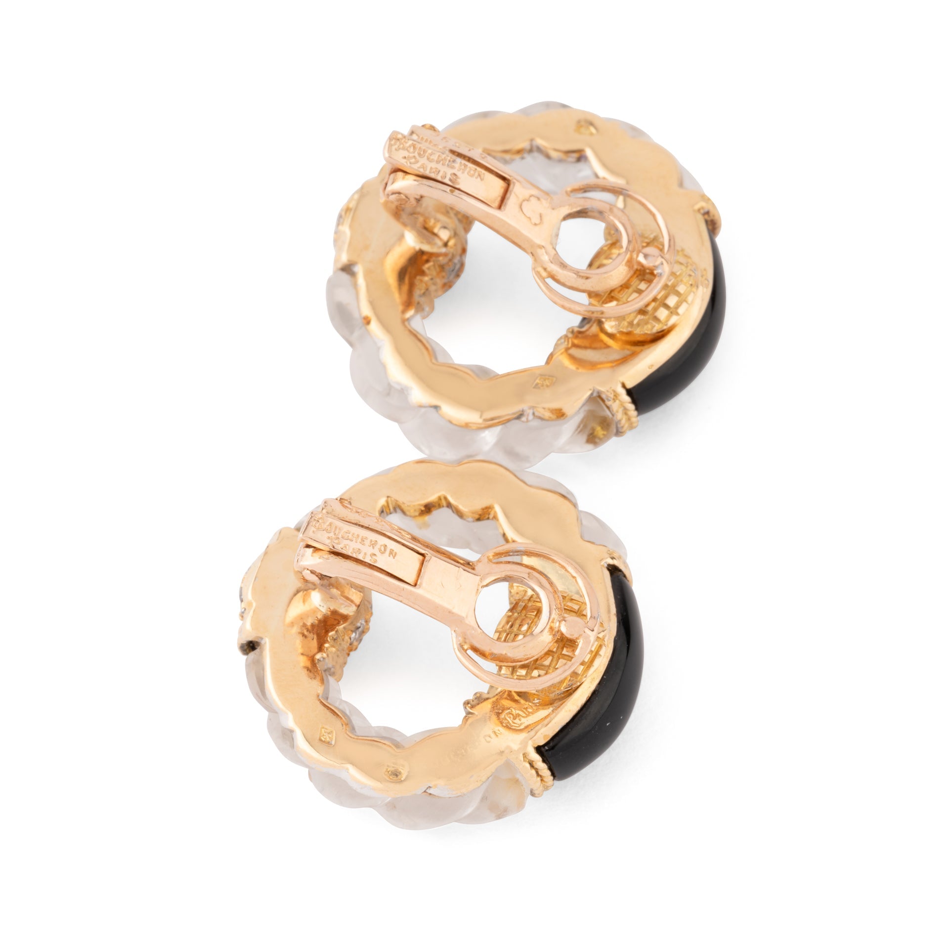 Boucheron earrings in yellow gold, onyx, rock crystal and diamonds