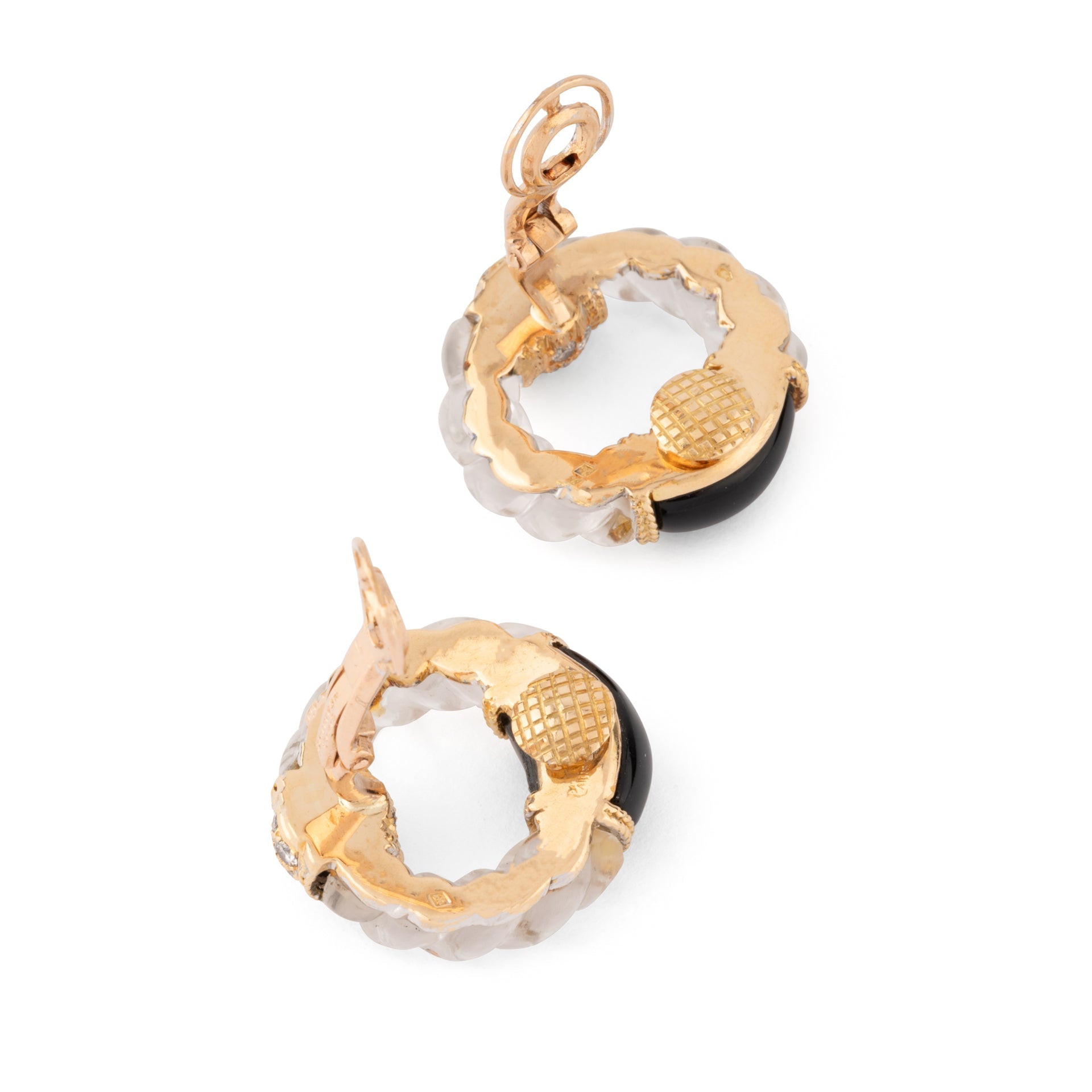 Boucheron earrings in yellow gold, onyx, rock crystal and diamonds