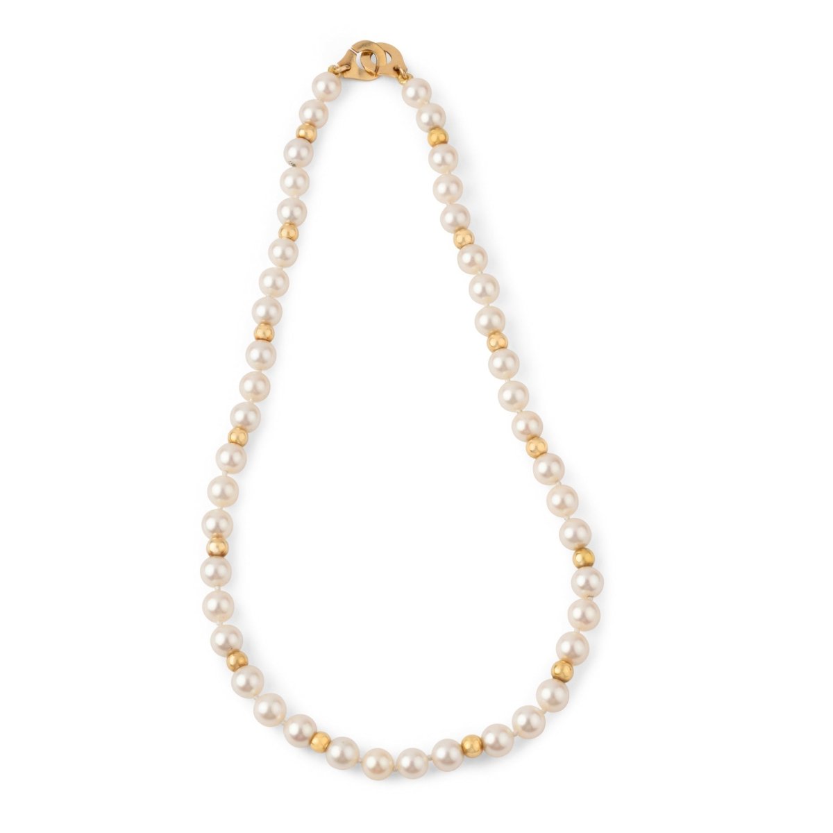 Dinh Van Collier perles Akoya et boules d'or fermoir menottes - Maison Eloe