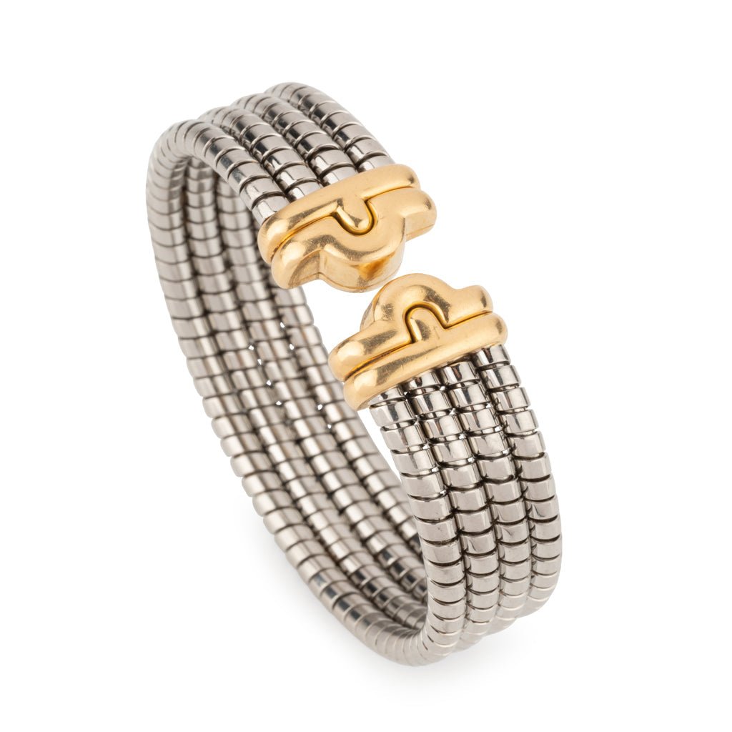 Bracelet de la Maison Bvlgari,collection Parentesi en acier et or jaune - Maison Eloe