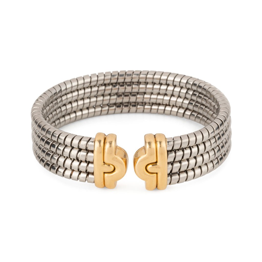 Bracelet de la Maison Bvlgari,collection Parentesi en acier et or jaune - Maison Eloe