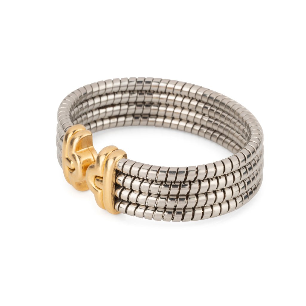 Bracelet de la Maison Bvlgari,collection Parentesi en acier et or jaune - Maison Eloe