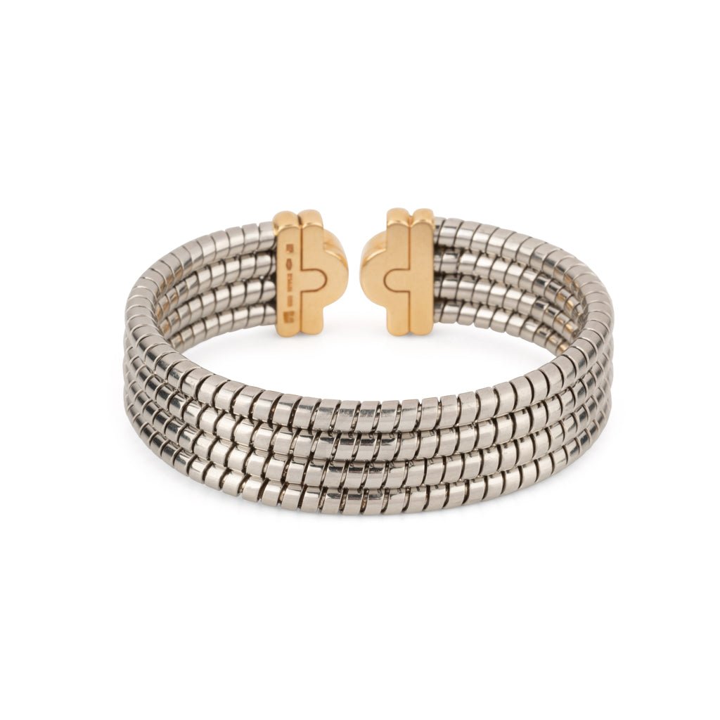 Bracelet de la Maison Bvlgari,collection Parentesi en acier et or jaune - Maison Eloe