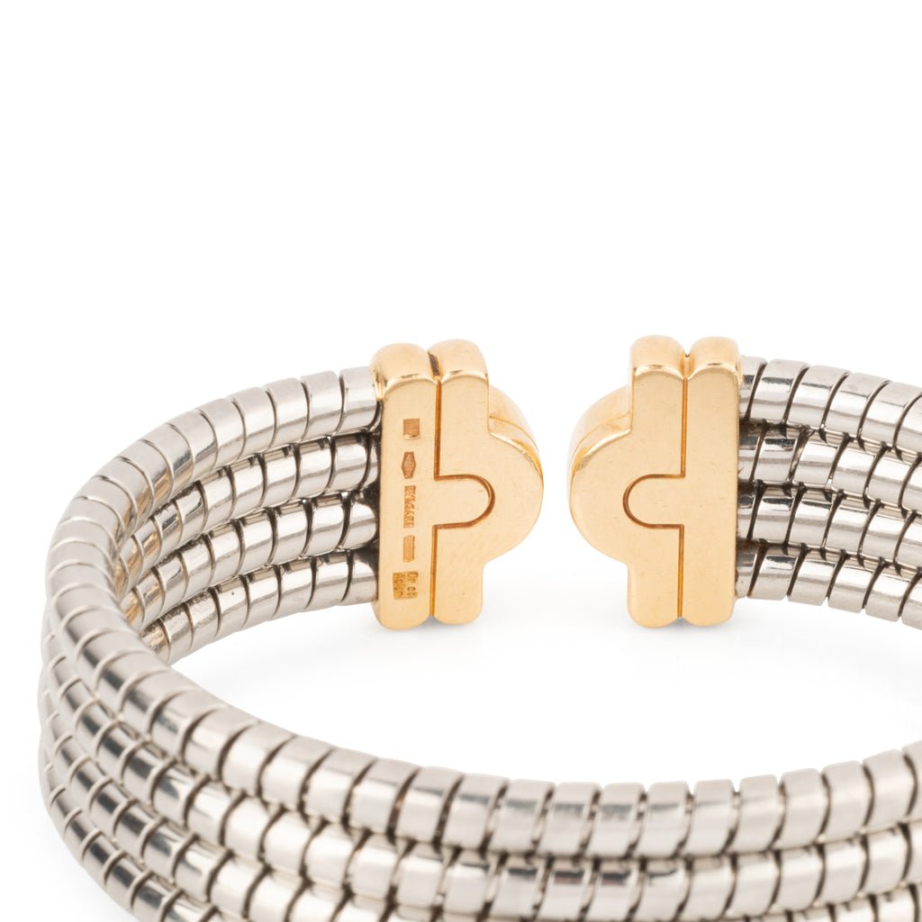 Bracelet de la Maison Bvlgari,collection Parentesi en acier et or jaune - Maison Eloe
