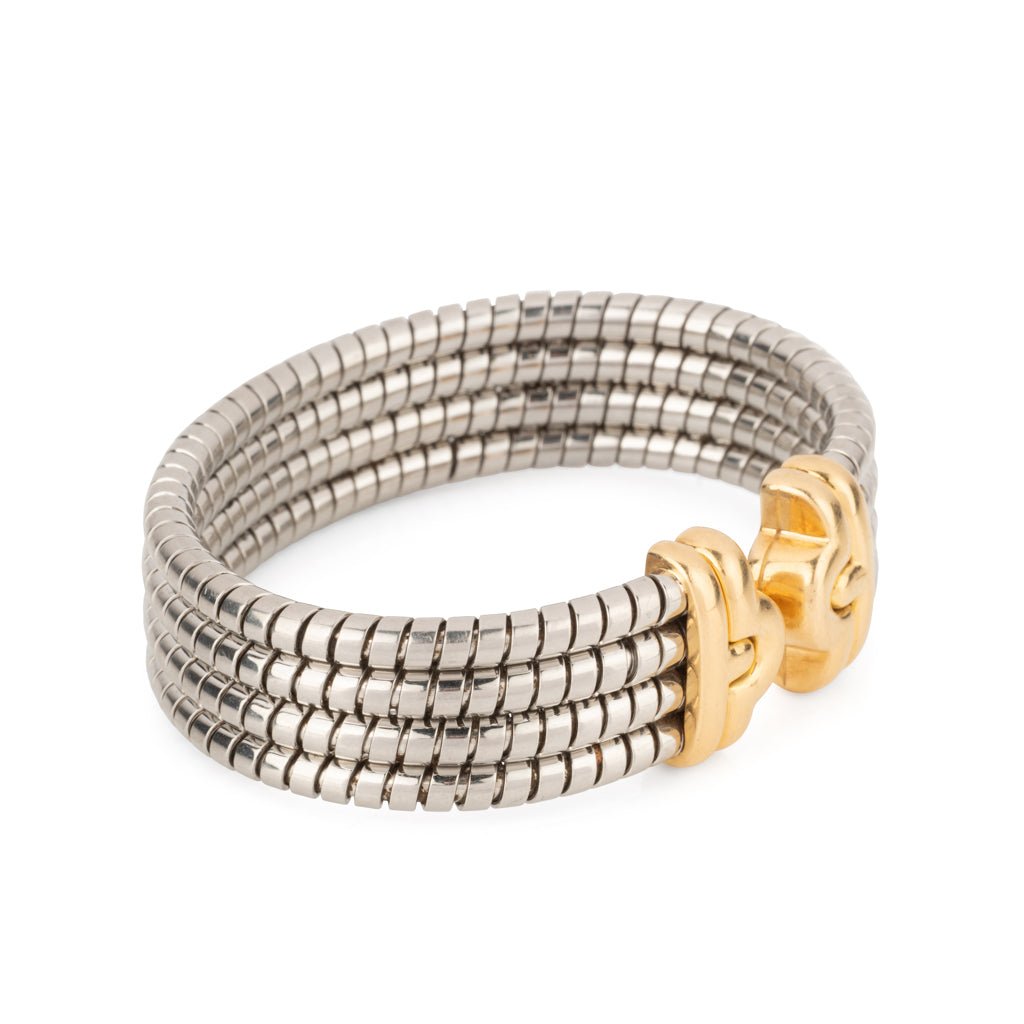 Bracelet de la Maison Bvlgari,collection Parentesi en acier et or jaune - Maison Eloe