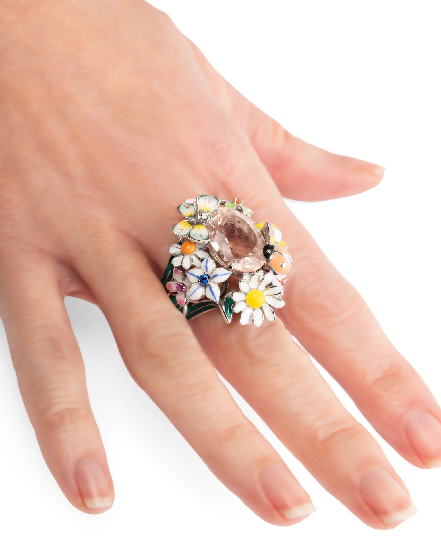 Bague Dior "Diorette" Occasion Morganite, Diamants, Or, Email