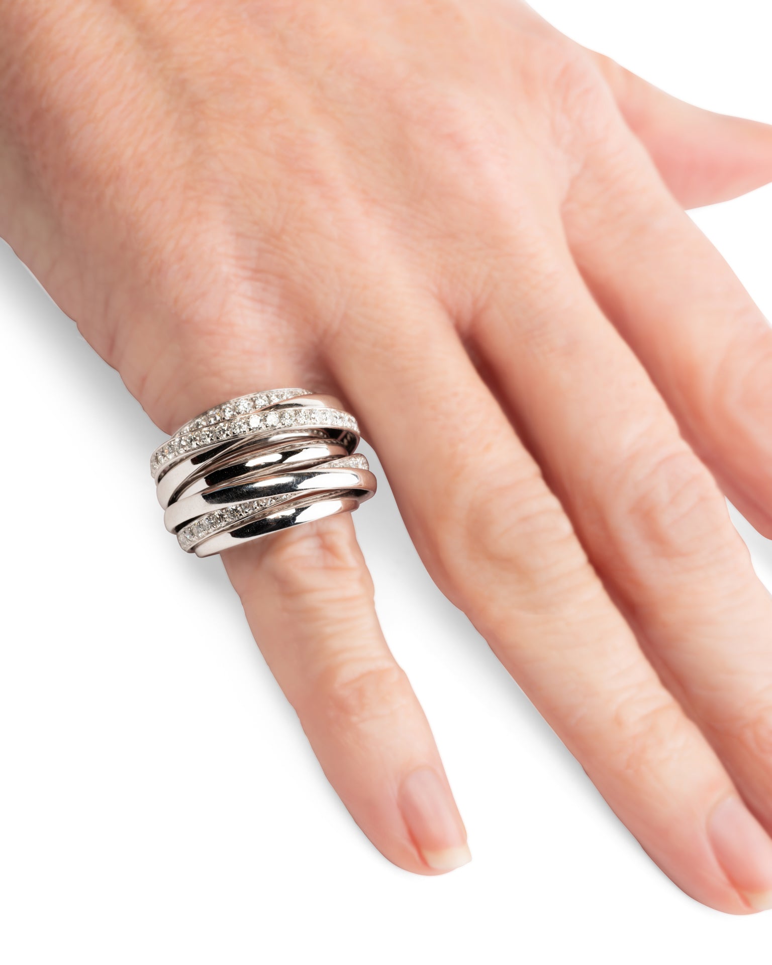 Bague De Grisogono 7 anneaux Diamants Or blanc Vintage modele Lucky 7 collecton Allegra