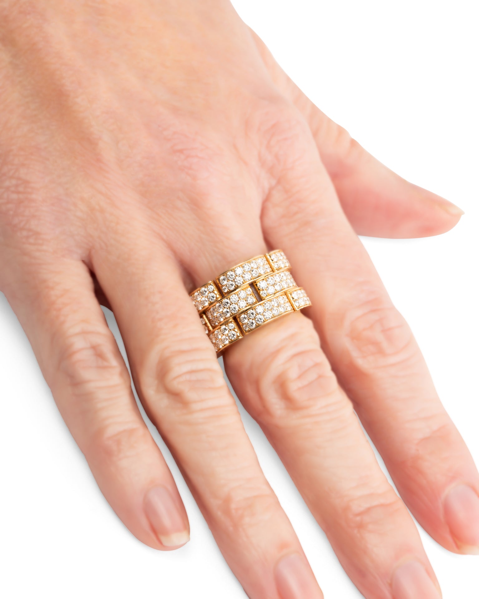 Cartier Bague vintage authentifiée maillon"Panthère" haute joaillerie pavée diamants or Jaune