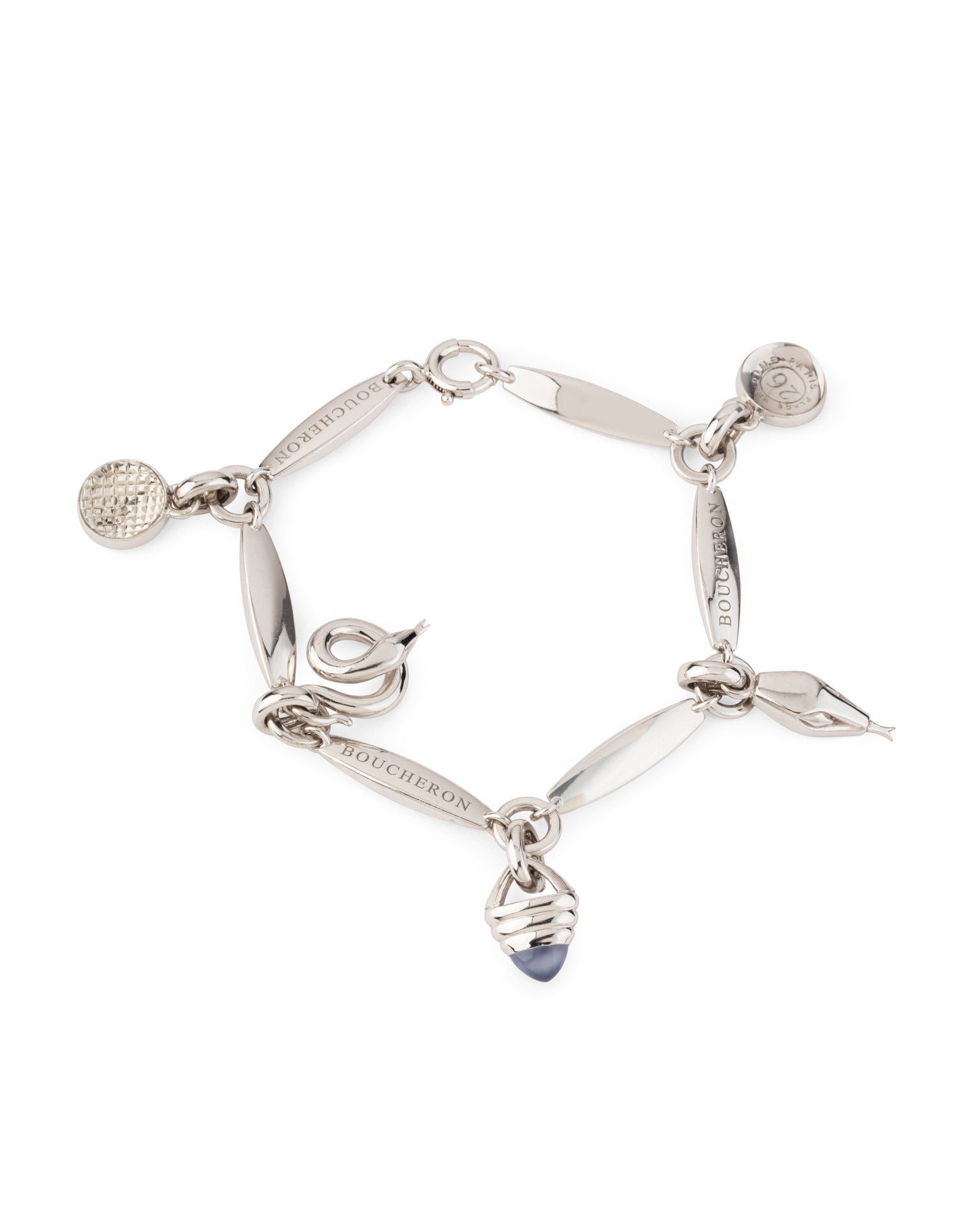Bracelet Boucheron "Charms" Collector Or blanc Calcédoine et Cristal, occasion authentifié