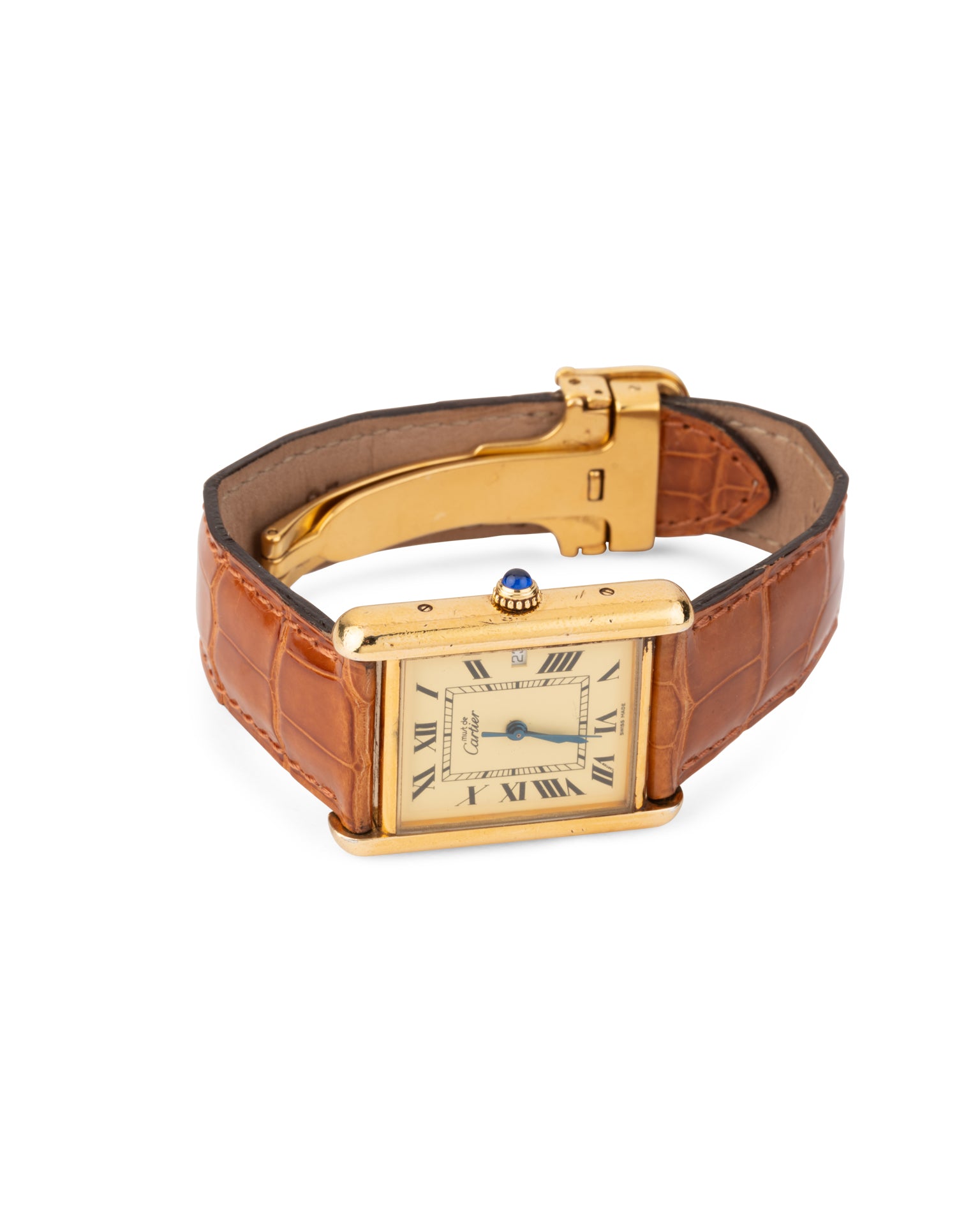 Cartier Montre Tank Must vintage Vermeil sur Cuir