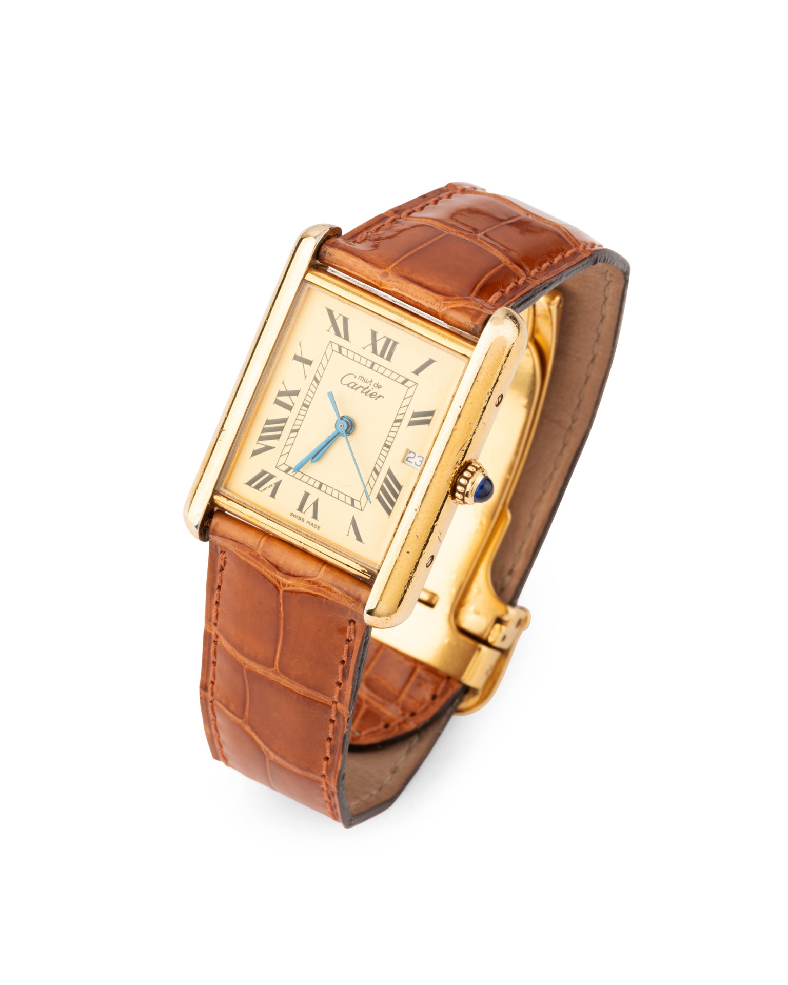 Cartier Montre Tank Must vintage Vermeil sur Cuir authentifiee et garantie